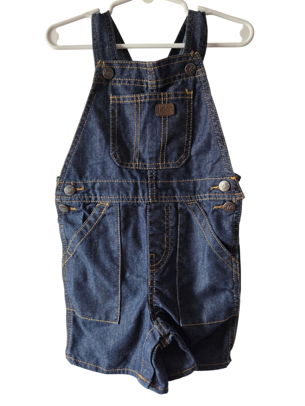 Lee Toddler Shortalls Overalls Denim Blue Jean Bib Shorts Snaps Sz 2T